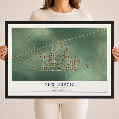Map of New Leipzig, North Dakota, 18 x 24 inch print in a black wood frame