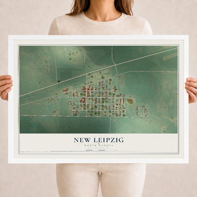 Map of New Leipzig, North Dakota, 18 x 24 inch print in a white wood frame