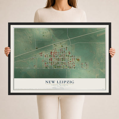 Map of New Leipzig, North Dakota, 24 x 36 inch print in a black wood frame