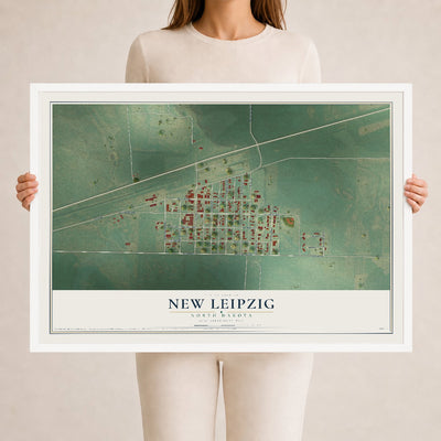 Map of New Leipzig, North Dakota, 24 x 36 inch print in a white wood frame