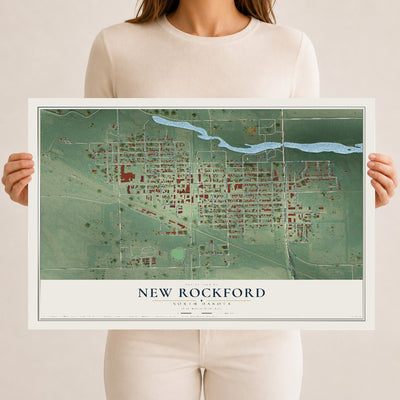 Map of New Rockford, North Dakota, 12 x 18 inch unframed archival matte print