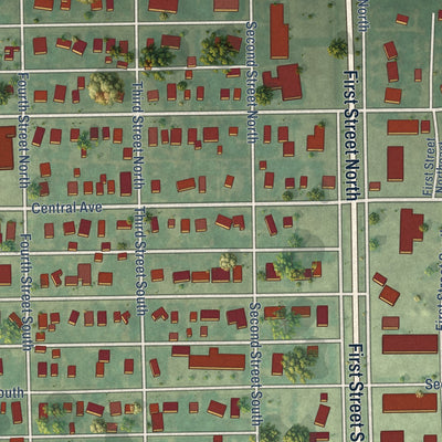 Second close-up of the map of New Rockford, North Dakota print showing more streets and buildings