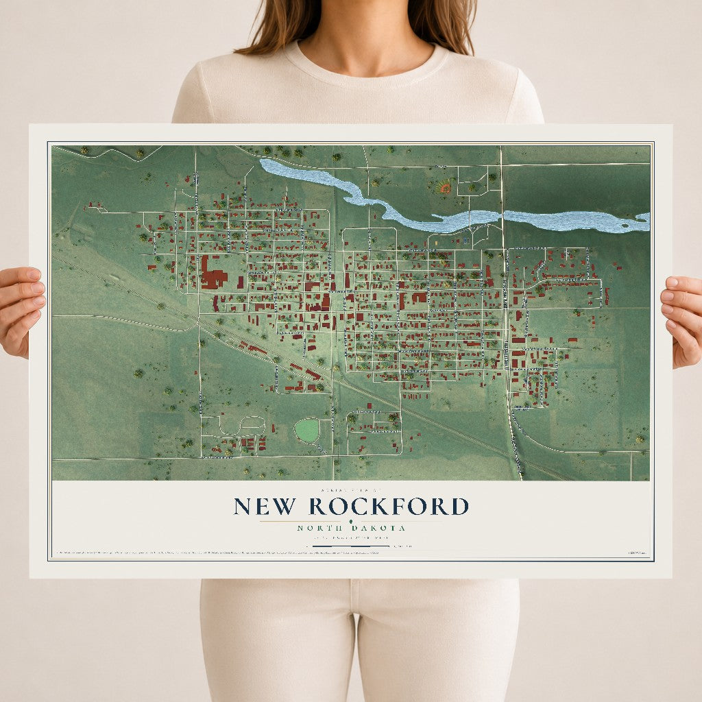 Map of New Rockford, North Dakota, 18 x 24 inch unframed archival matte print