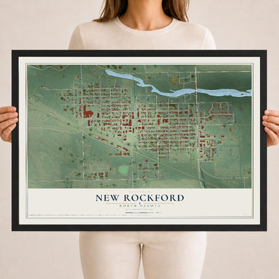 Map of New Rockford, North Dakota, 18 x 24 inch print in a black wood frame
