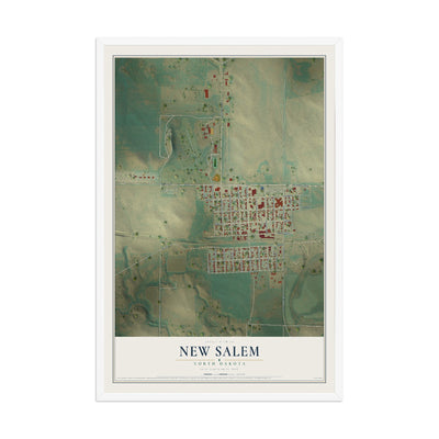 Map of New Salem, North Dakota, 12 x 18 inch print in a white wood frame