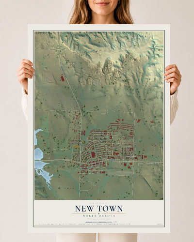 Map of New Town, North Dakota, 24 x 36 inch unframed archival matte print