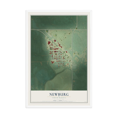 Map of Newburg, North Dakota, 12 x 18 inch print in a white wood frame