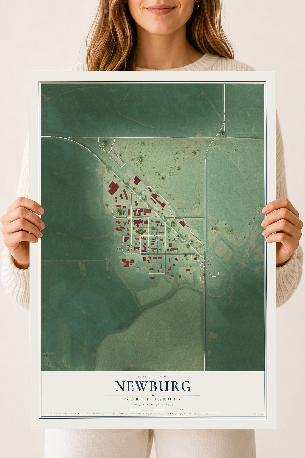 Map of Newburg, North Dakota, 18 x 24 inch unframed archival matte print