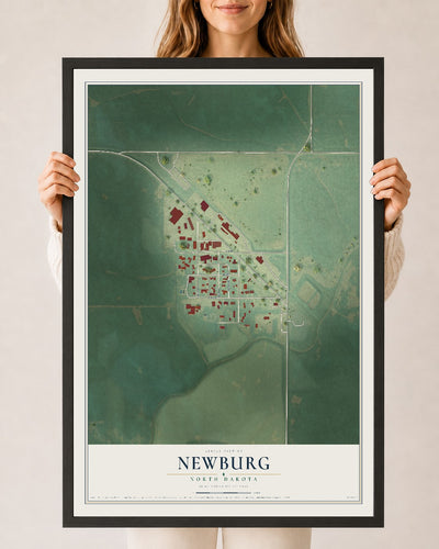 Map of Newburg, North Dakota, 24 x 36 inch print in a black wood frame