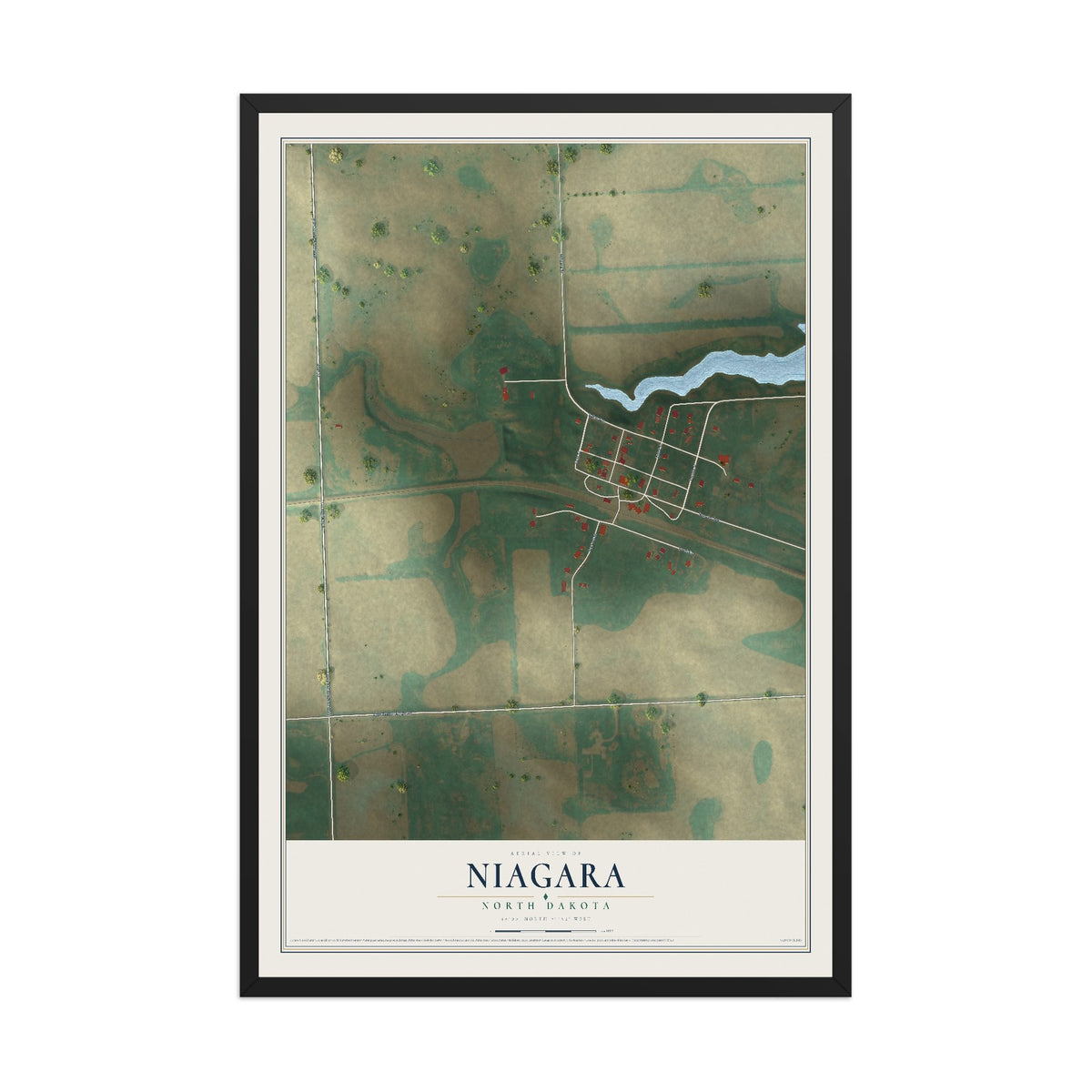 Map of Niagara, North Dakota, 12 x 18 inch print in a black wood frame