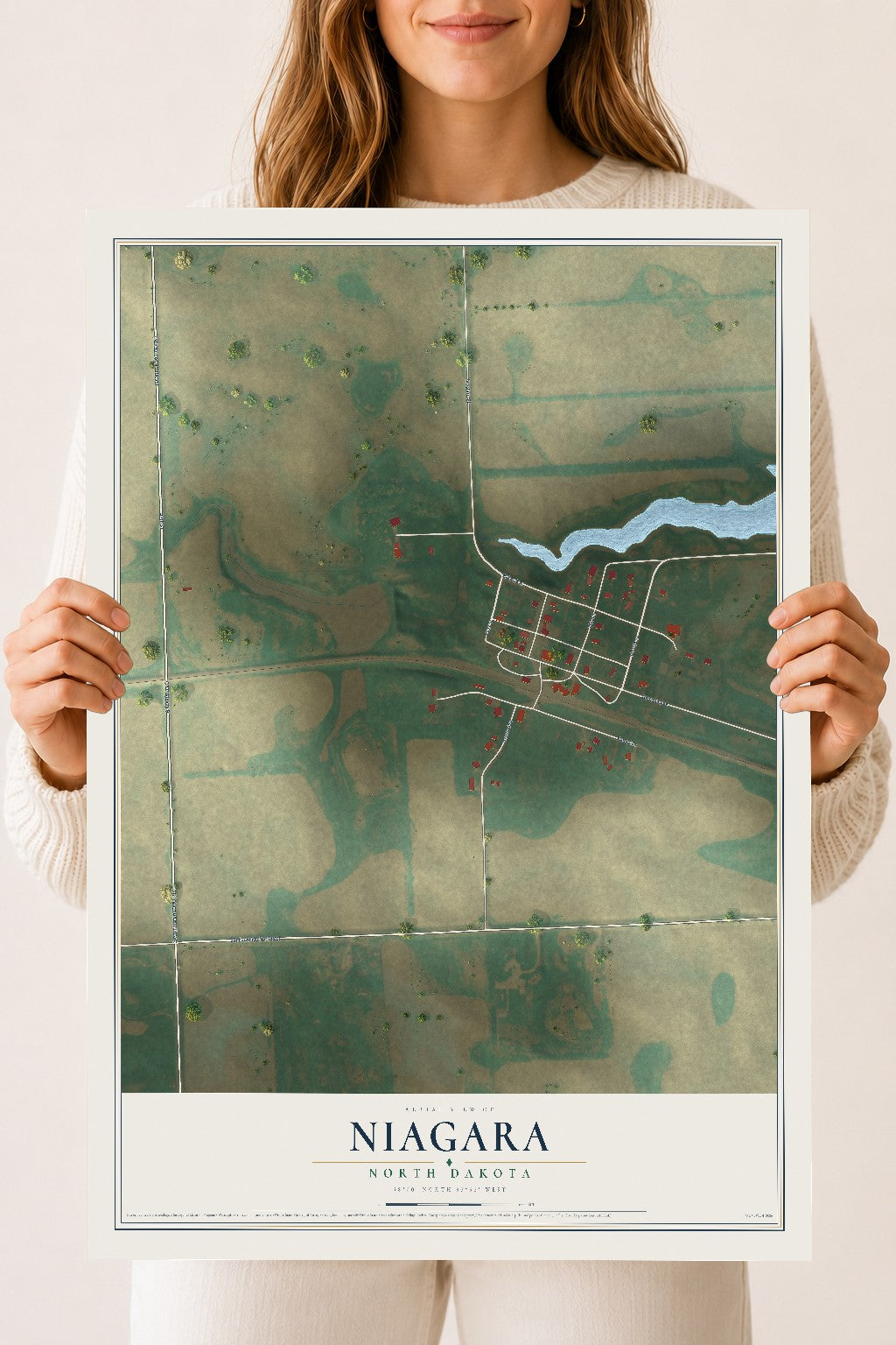 Map of Niagara, North Dakota, 18 x 24 inch unframed archival matte print