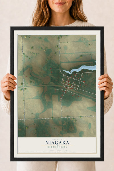 Map of Niagara, North Dakota, 18 x 24 inch print in a black wood frame