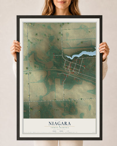 Map of Niagara, North Dakota, 24 x 36 inch print in a black wood frame