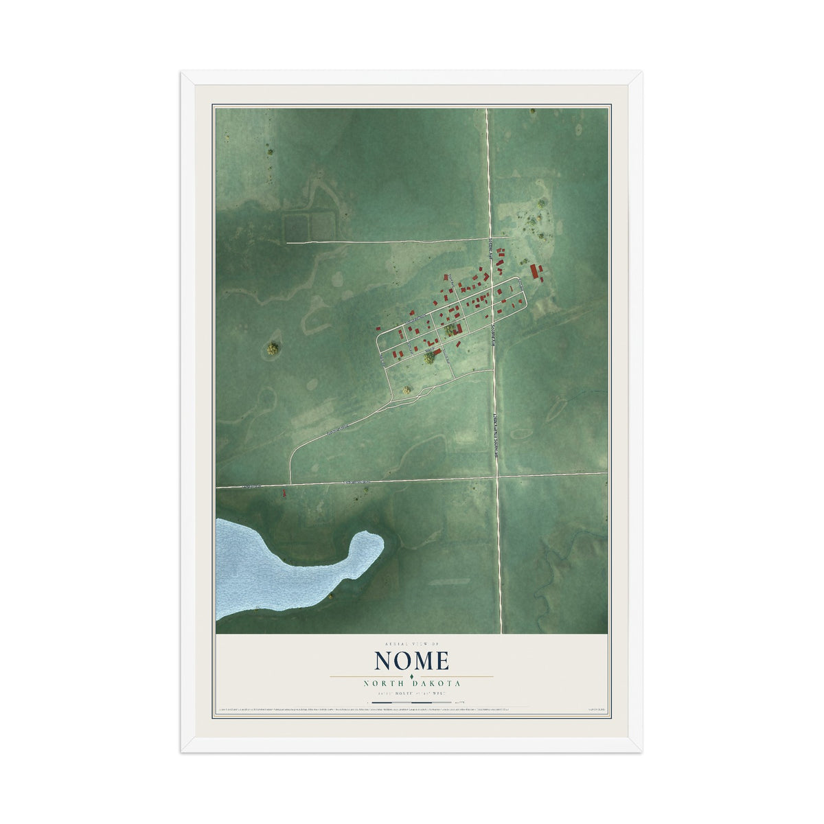 Map of Nome, North Dakota, 12 x 18 inch print in a white wood frame