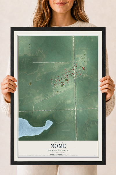 Map of Nome, North Dakota, 18 x 24 inch print in a black wood frame