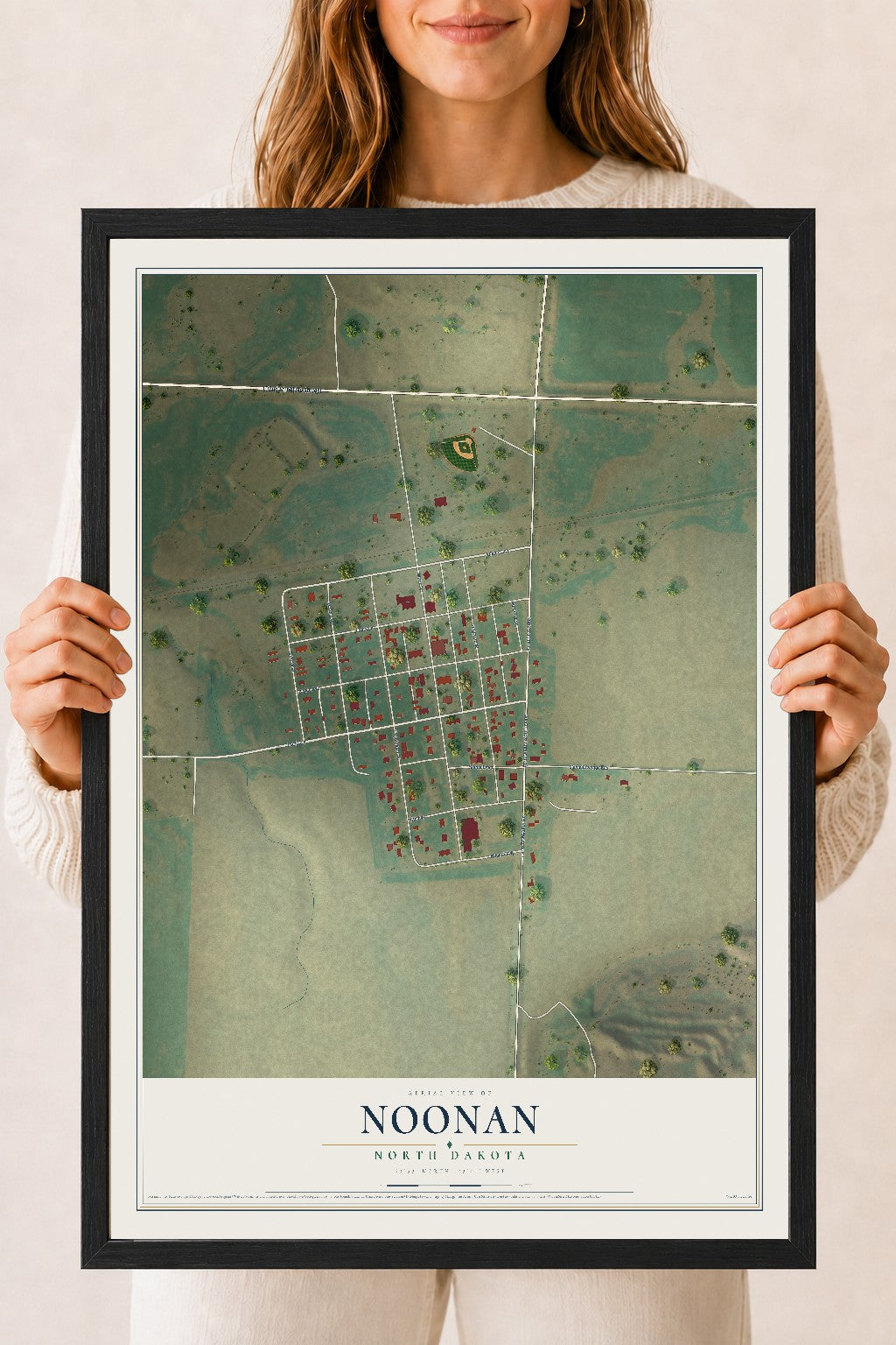 Map of Noonan, North Dakota, 18 x 24 inch print in a black wood frame
