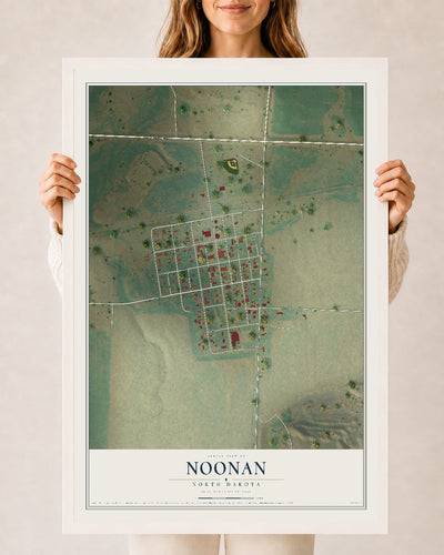 Map of Noonan, North Dakota, 24 x 36 inch print in a white wood frame