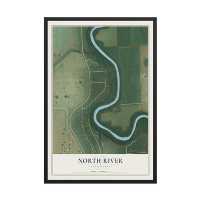 Map of North River, North Dakota, 12 x 18 inch print in a black wood frame