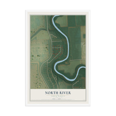 Map of North River, North Dakota, 12 x 18 inch print in a white wood frame