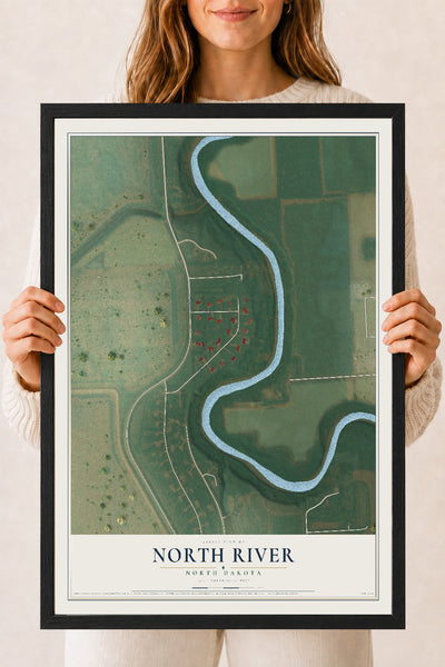 Map of North River, North Dakota, 18 x 24 inch print in a black wood frame