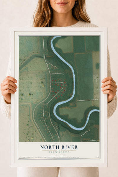 Map of North River, North Dakota, 18 x 24 inch print in a white wood frame