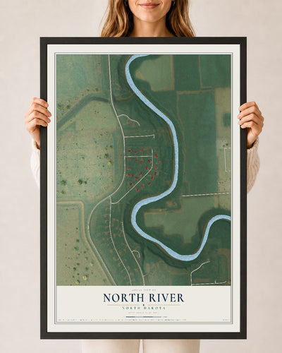 Map of North River, North Dakota, 24 x 36 inch print in a black wood frame