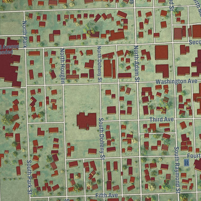 Close-up of the map of Northwood, North Dakota print showing street and building detail