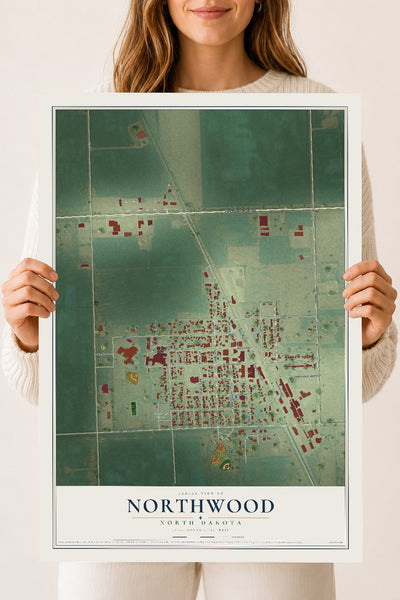 Map of Northwood, North Dakota, 18 x 24 inch unframed archival matte print