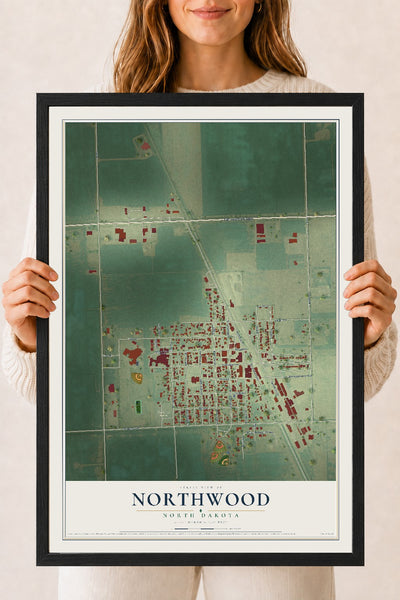 Map of Northwood, North Dakota, 18 x 24 inch print in a black wood frame