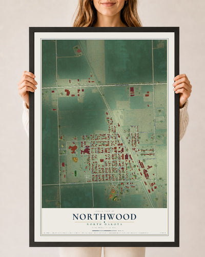 Map of Northwood, North Dakota, 24 x 36 inch print in a black wood frame