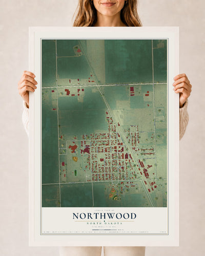 Map of Northwood, North Dakota, 24 x 36 inch print in a white wood frame