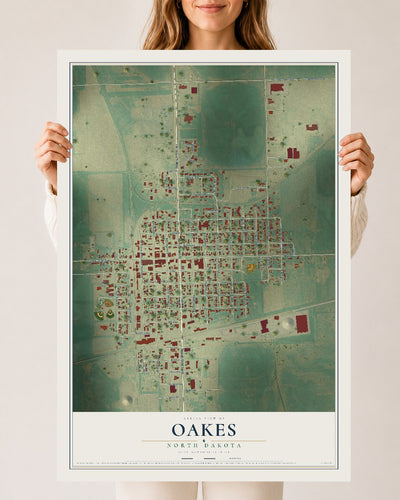 Map of Oakes, North Dakota, 24 x 36 inch unframed archival matte print