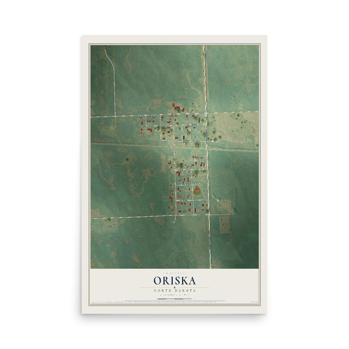 Map of Oriska, North Dakota, 12 x 18 inch unframed archival matte print