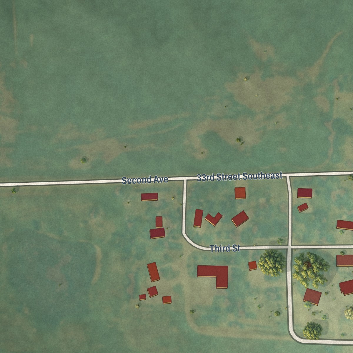 Second close-up of the map of Oriska, North Dakota print showing more streets and buildings
