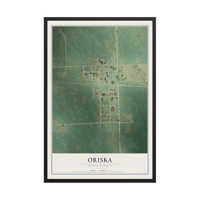 Map of Oriska, North Dakota, 12 x 18 inch print in a black wood frame