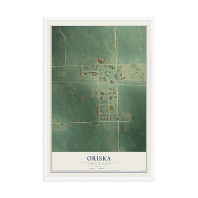 Map of Oriska, North Dakota, 12 x 18 inch print in a white wood frame