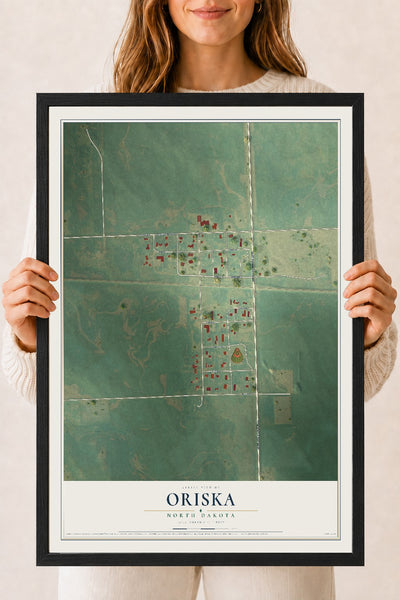 Map of Oriska, North Dakota, 18 x 24 inch print in a black wood frame