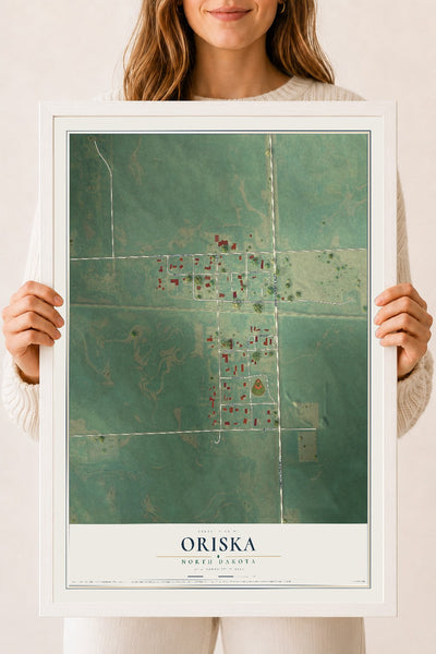 Map of Oriska, North Dakota, 18 x 24 inch print in a white wood frame