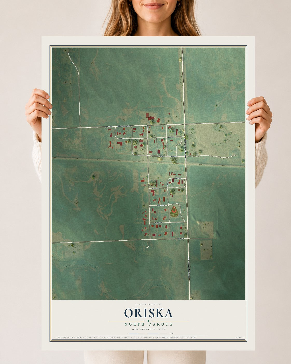 Map of Oriska, North Dakota, 24 x 36 inch unframed archival matte print