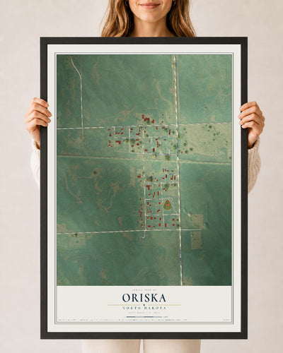 Map of Oriska, North Dakota, 24 x 36 inch print in a black wood frame