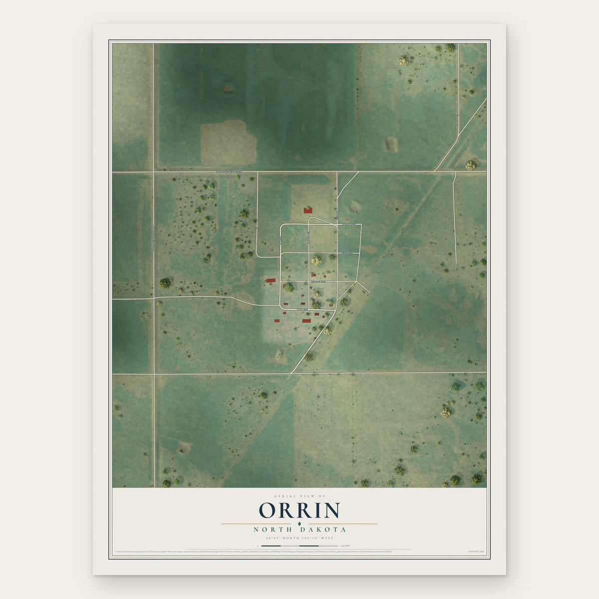 Orrin, North Dakota map print, the full design