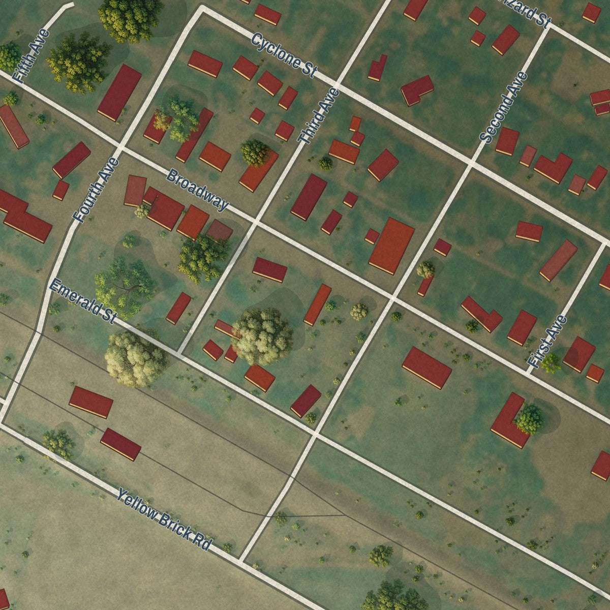 Close-up of the map of Osnabrock, North Dakota print showing street and building detail