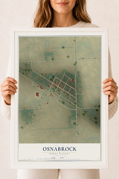 Map of Osnabrock, North Dakota, 18 x 24 inch print in a white wood frame