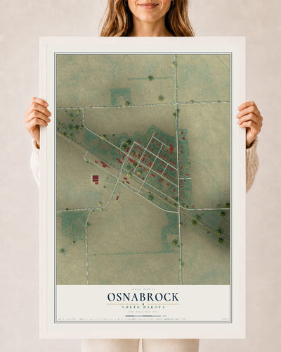 Map of Osnabrock, North Dakota, 24 x 36 inch print in a white wood frame