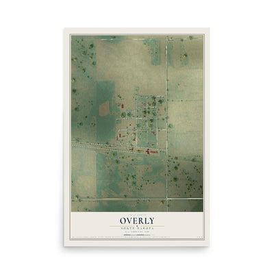 Map of Overly, North Dakota, 12 x 18 inch unframed archival matte print