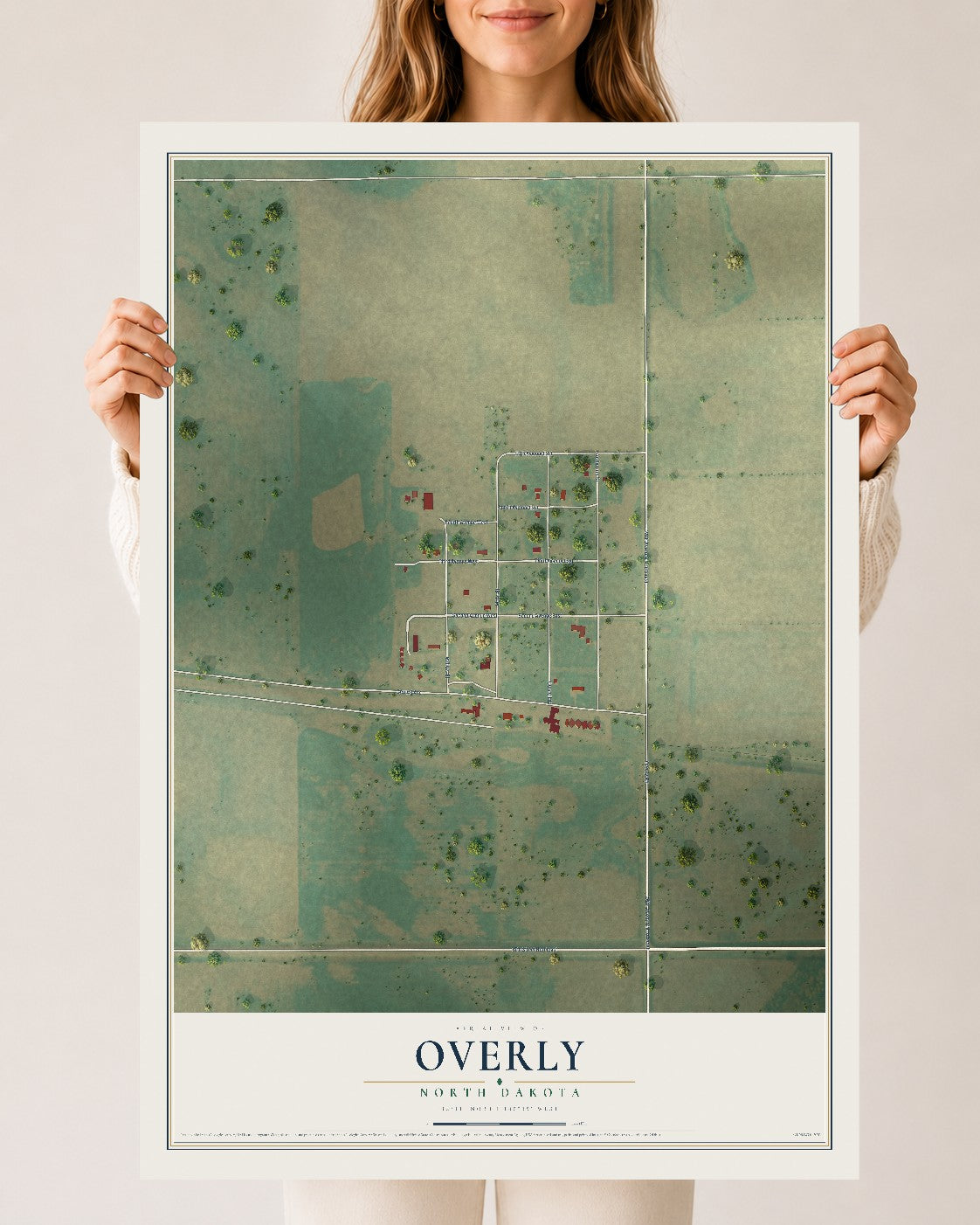 Map of Overly, North Dakota, 24 x 36 inch unframed archival matte print