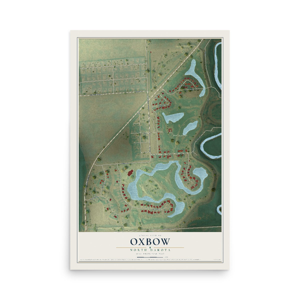 Map of Oxbow, North Dakota, 12 x 18 inch unframed archival matte print