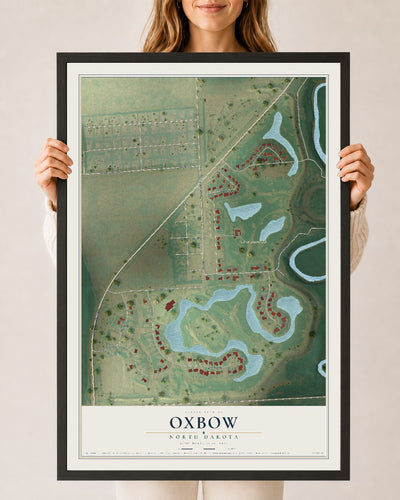Map of Oxbow, North Dakota, 24 x 36 inch print in a black wood frame