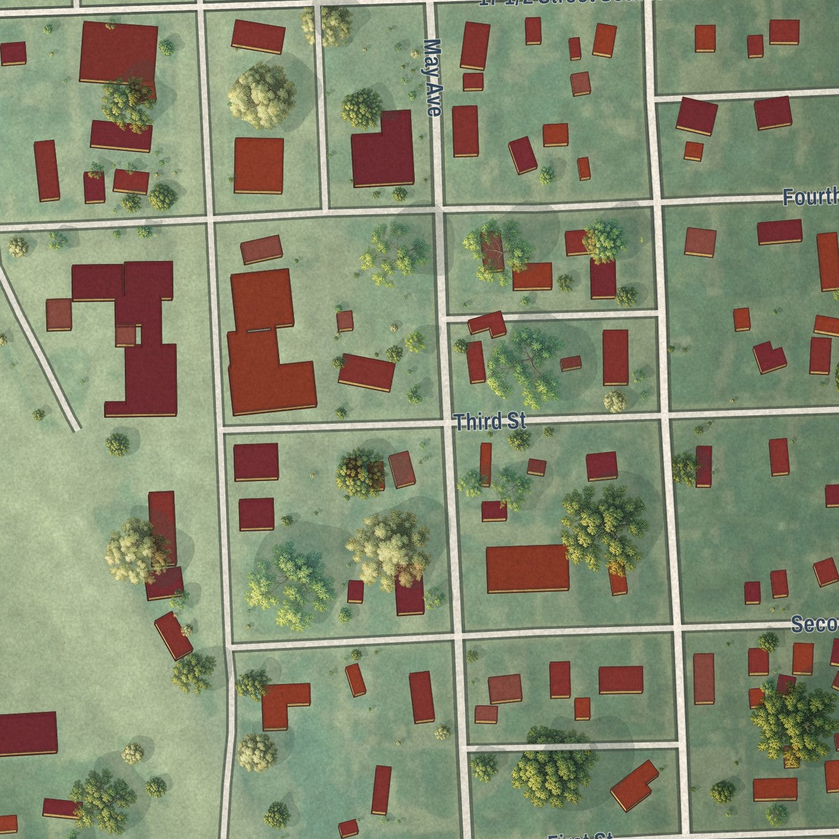 Close-up of the map of Page, North Dakota print showing street and building detail