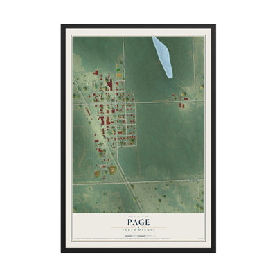 Map of Page, North Dakota, 12 x 18 inch print in a black wood frame
